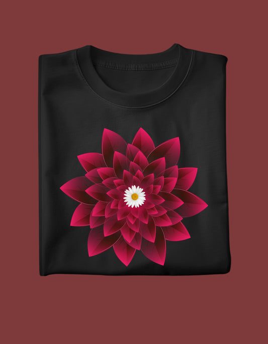 Mandala Blossom Black T-Shirt for Girls – Artistic Floral Design