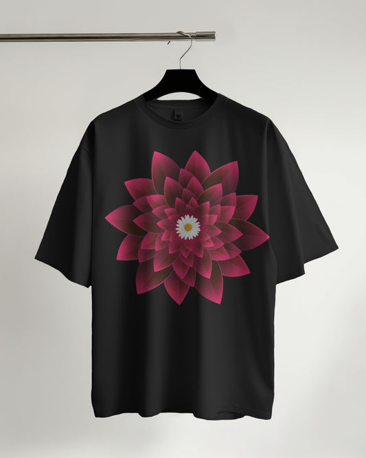 Mandala Blossom Black T-Shirt for Girls – Artistic Floral Design